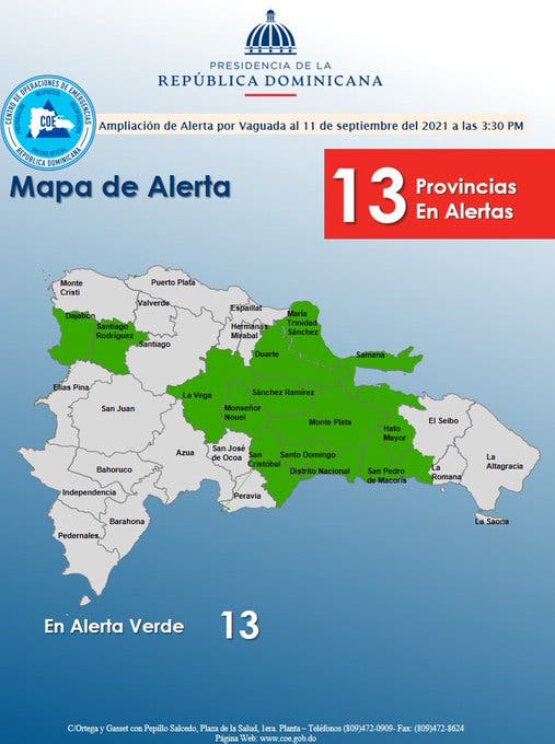 El COE ha decretado un alerta verde para 13 provincias del país por una tormenta.