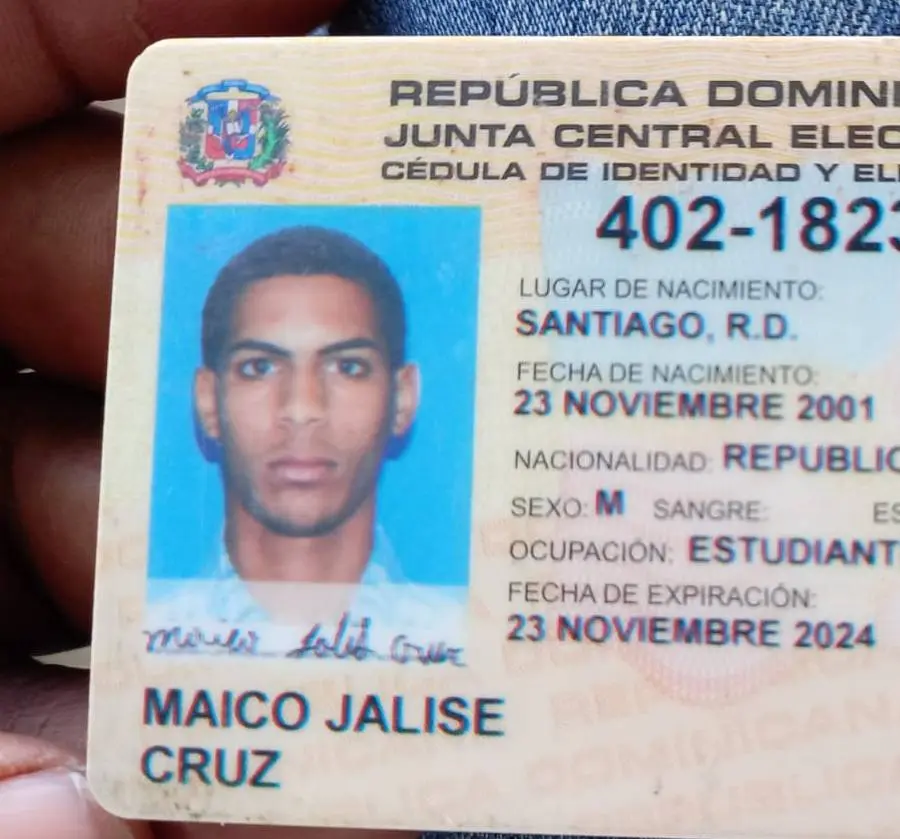 La cédula del joven Maico Jalise Cruz muerto anoche en Santiago por desconocidos.