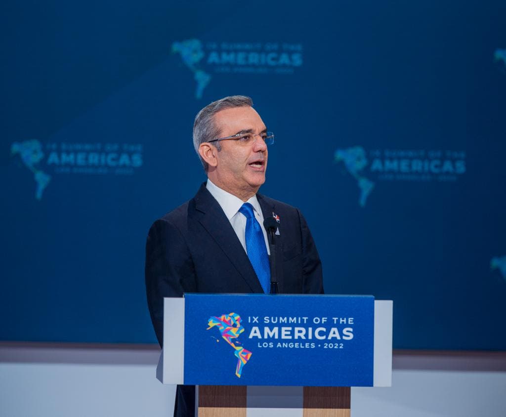 El presidente Luis Abinader durante su intervención en la Cumbre de las América donde llamó a la comunidad internacional actuar ante la situación de crisis que vive Haití.
