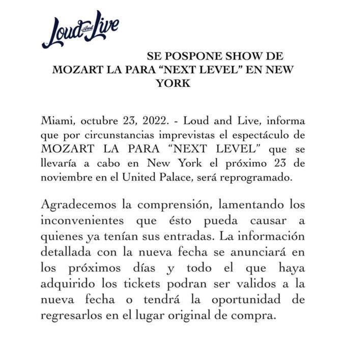 Mozart La Para explica lo sucedido con su concierto en el United Palace