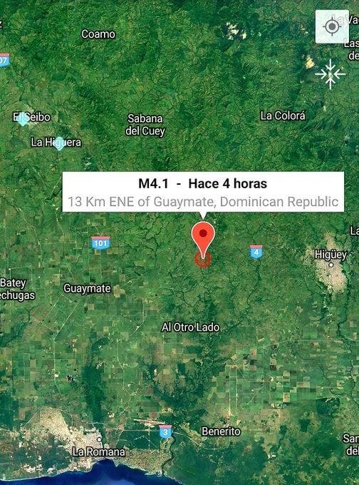 Temblor de tierra en Higüey de 3.9 grados