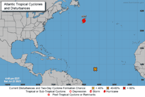 Un sistema de baja presión avanza hacia las Antillas Menores por el Atlántico tropical