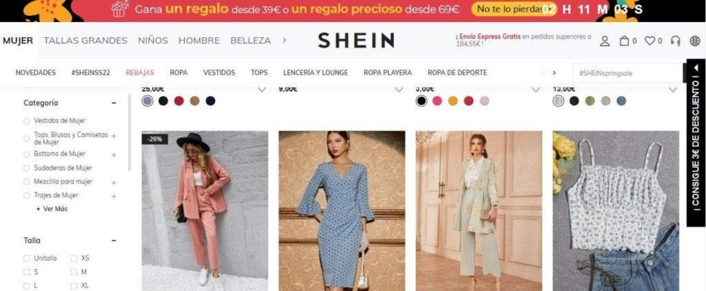 Imagen de plataforma web Shein.