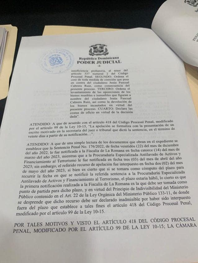 Corte declara inadmisible apelación contra Pascual Cabrera 16 im 2