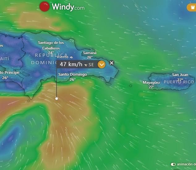 Modelo en Windy de la trayectoria de la tormenta Franklin