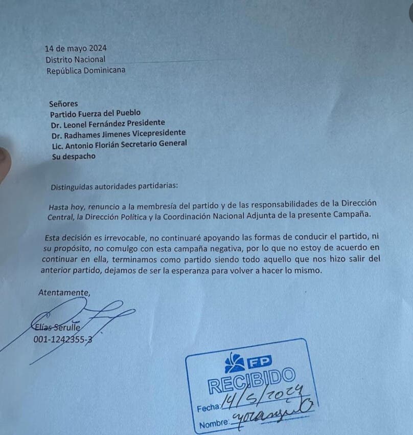 Serulle renuncia de FP opuesto a campaña negativa
