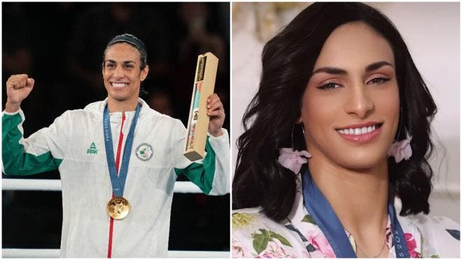 Imane Khelif posa con guantes de boxeo, medalla de oro y con renovada imagen