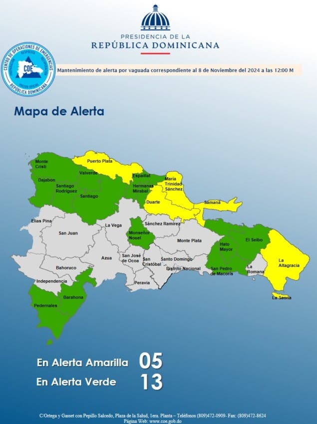 Ambas condiciones favorecerán  la ocurrencia de aguaceros muy fuertes en ocasiones, tronadas y ráfagas de viento, sobre las provincias ubicadas en las regiones: noreste, sureste, (incluyendo el Gran Santo Domingo y El Distrito Nacional), la Cordillera Central, La zona fronteriza y el litoral costero Caribeño.