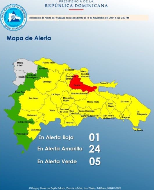 El COE elevó a alerta roja la provincia de Duarte
