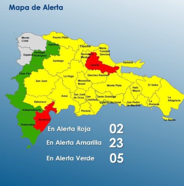 Alerta roja en dos provincias por lluvias: 23 en amarillo y 5 en verde según COE