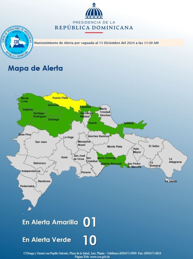 COE: Bajan a 11 las provincias en alerta