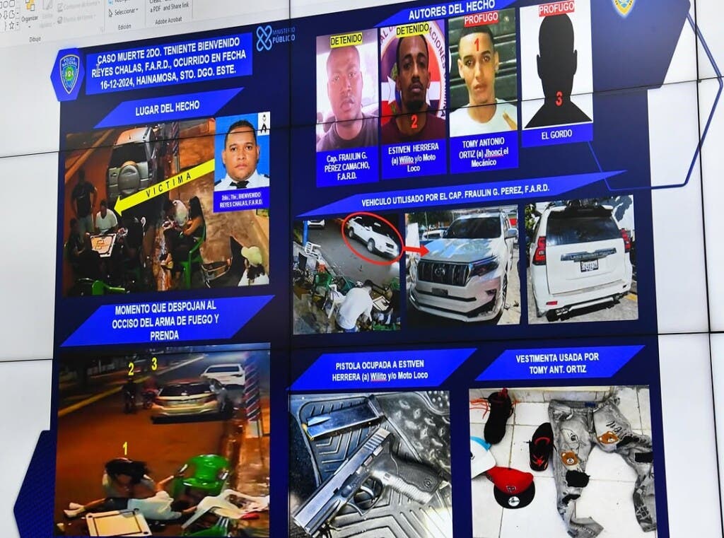 Además del capitán Pérez Camacho, fue detenido Estiven Herrera, alias “Wilito” o “Moto”. Mientras tanto, las autoridades siguen buscando a dos prófugos identificados como Tommy Antonio Ortiz, alias “Jhonci el Mecánico”, y un individuo conocido como “El Gordo”.