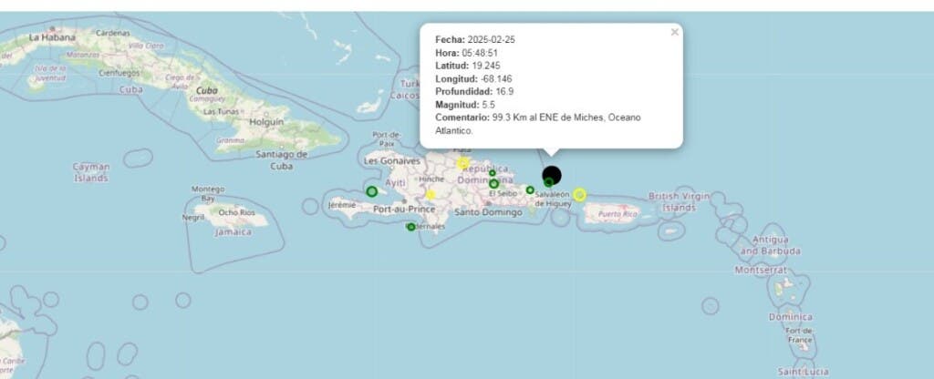 El sismo se registró en Miches, en el Océano Atlántico a una profundidad de 16.9 kilómetros