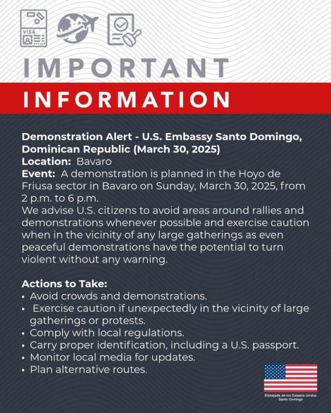 Comunicado de la embajada de Estados Unidos