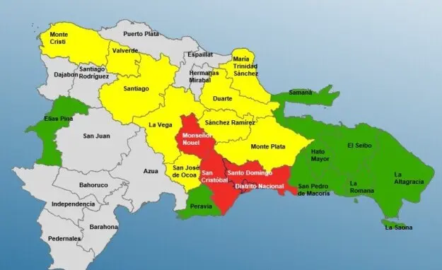 COE emite alerta roja para tres provincias y el Distrito Nacional por vaguada