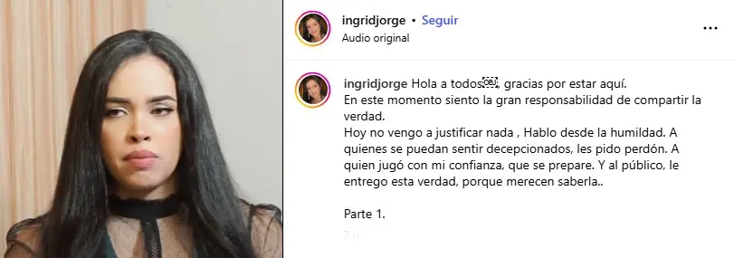 Ingrid Jorge borra todo y se arrepiente: “Difamé a inocentes por culpa de un engaño”