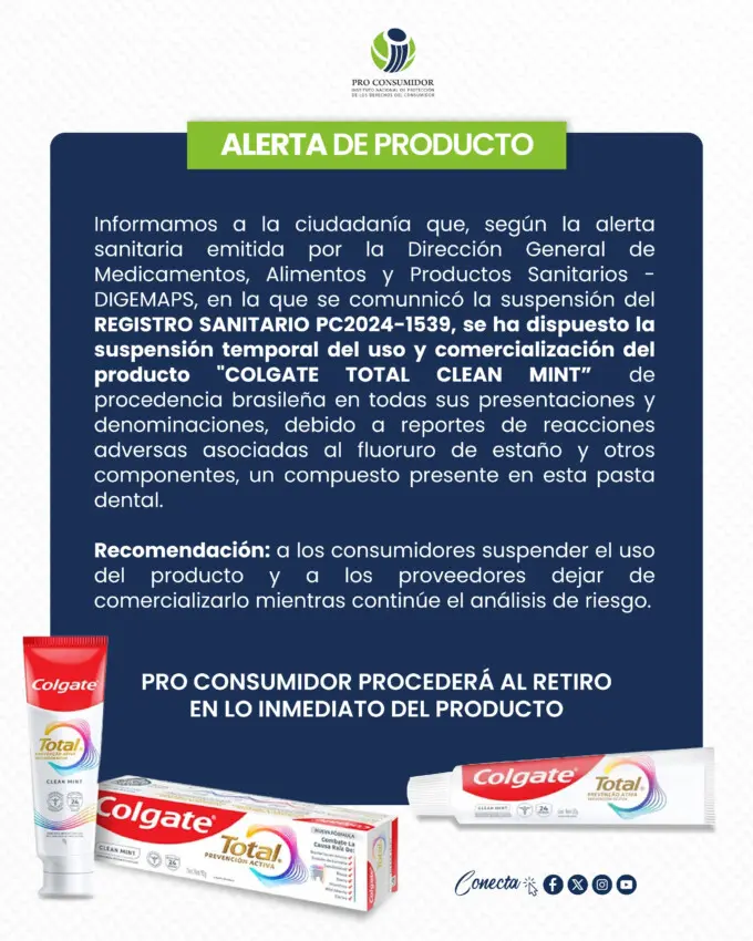 ¡Es definitivo! Prohíben venta de Colgate Total Clean Mint en República Dominciana