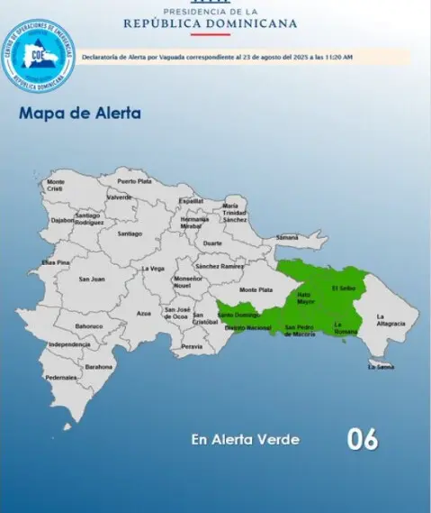 El mapa del COE marca las provincias en alerta verde por la incidencia de una onda tropical