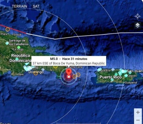 Temblor de 5.2 grados se registra al sur de Punta Cana; se percibe en varias ciudades