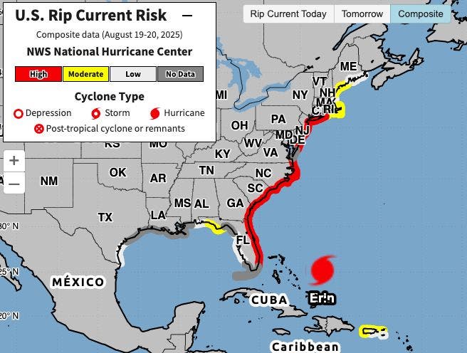 Trayecto de huracán Erin amenaza a Bahamas y Carolina del Norte
