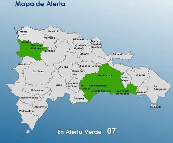 COE aumenta a 7 provincias en Alerta Verde