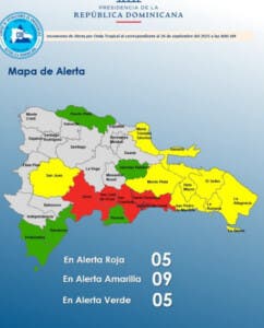 COE declara alerta roja en Santo Domingo, Distrito Nacional y tres provincias por onda tropical