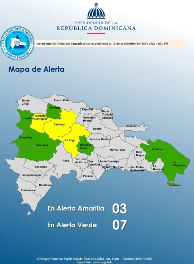 Colocan tres provincias en «alerta amarilla» y siete en verde por vaguada y onda tropical