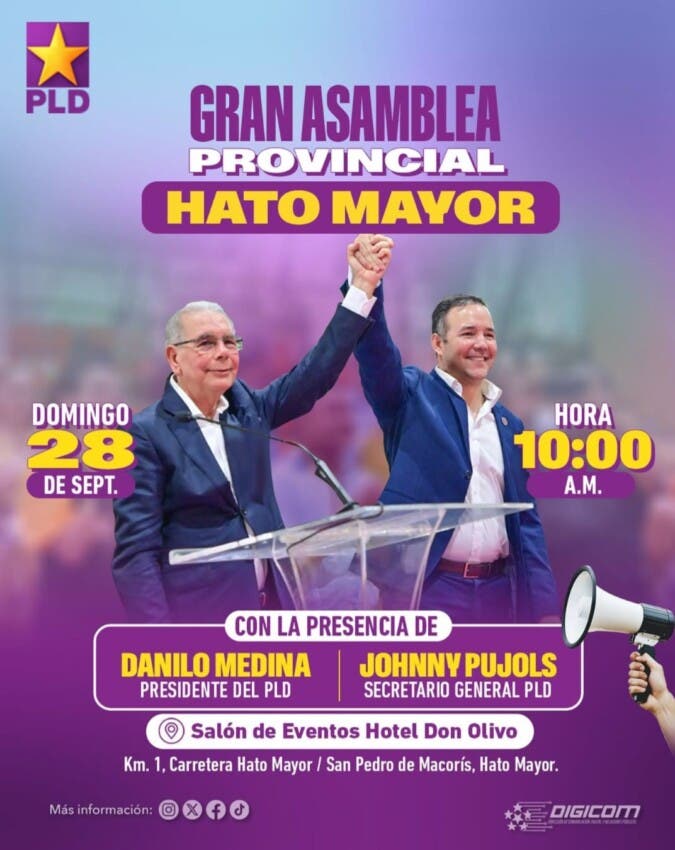 El Partido de la Liberación Dominicana (PLD) celebrará mañana una asamblea en  Hato Mayor 