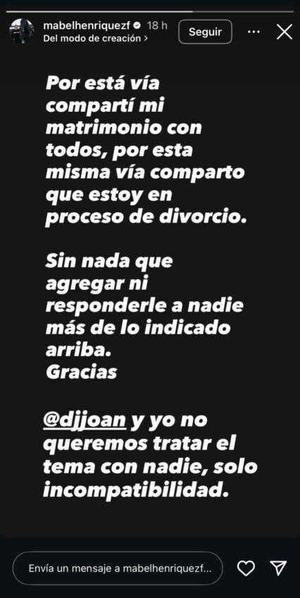 Mabel Henríquez anuncia su divorcio con DJ Joan: ¿Qué pasó?