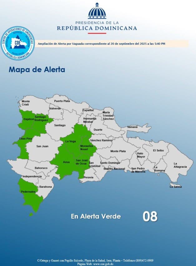 COE mantiene ocho provincias en alerta verde por lluvias, ¿cuáles son?