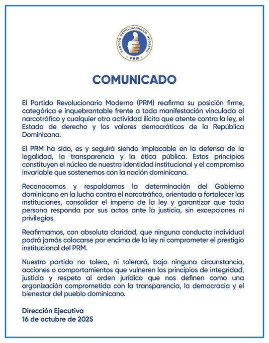 PRM reitera postura “inquebrantable” contra el narcotráfico