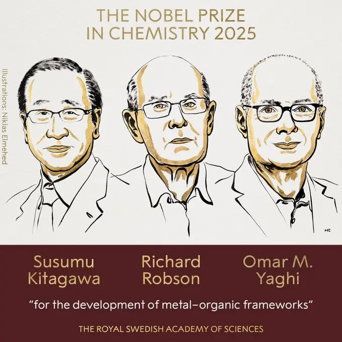 Nobel de Química 2025 para los creadores de materiales que atrapan agua y CO₂