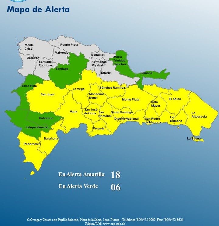Fuertes lluvias por Melissa: 18 provincias en alerta amarilla y 6 en verde