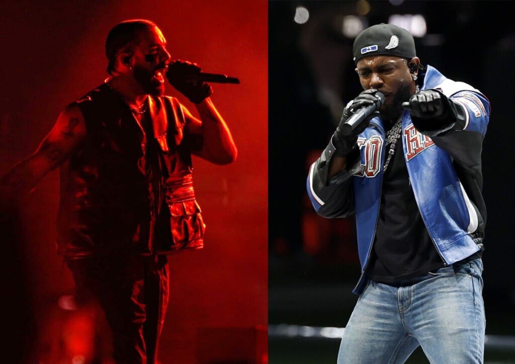 BOGOTÁ (COLOMBIA), 09/10/2025.- Combo de fotografías de archivo de los cantantes Drake (i) y Kendrick Lamar. EFE/ Ailen Díaz/ Erik S. Lesser / ARCHIVO