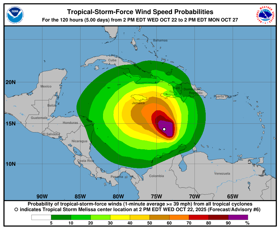 Melissa avanza lentamente: fuertes lluvias para República Dominicana y amenaza de huracán a Haití