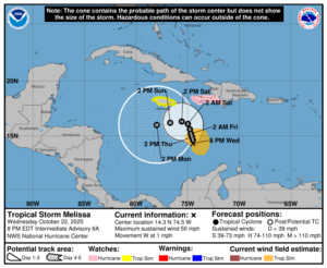 Tormenta Melissa obliga a evacuar a unas 50 personas en República Dominicana