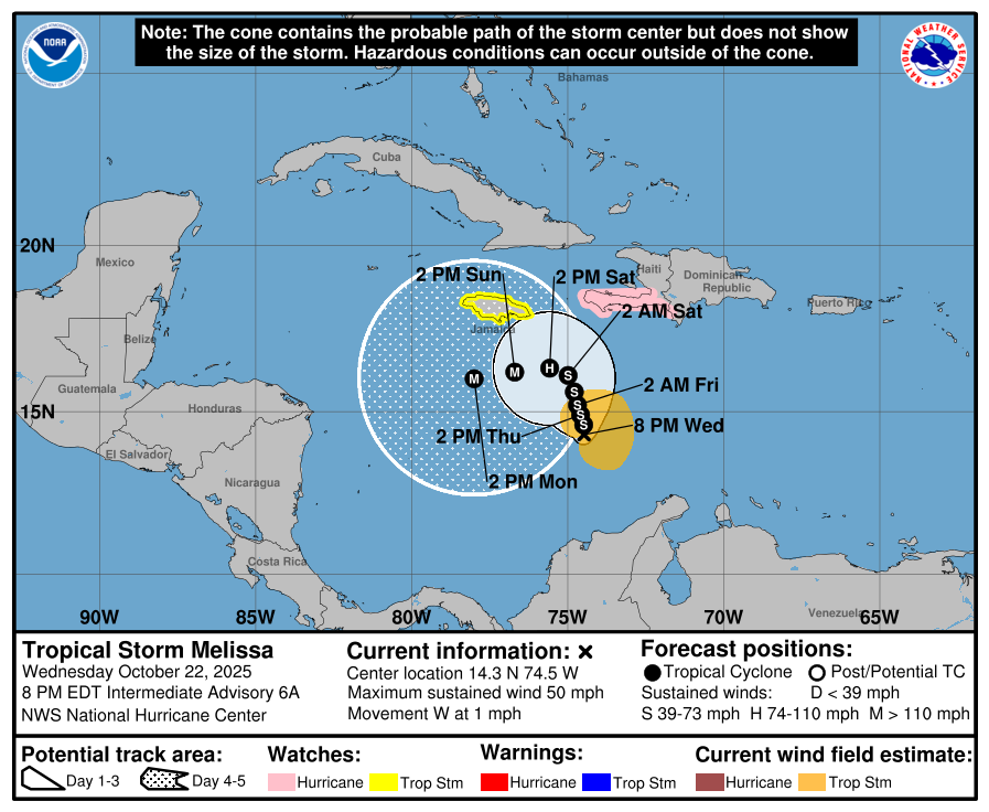 Tormenta Melissa obliga a evacuar a unas 50 personas en República Dominicana