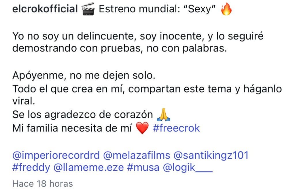El Crok defiende su inocencia tras condena de 5 años de prisión por muerte de una menor