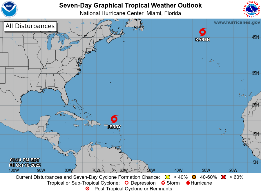 Tormenta Karen se forma en el Atlántico mientras Jerry provoca lluvias en Puerto Rico