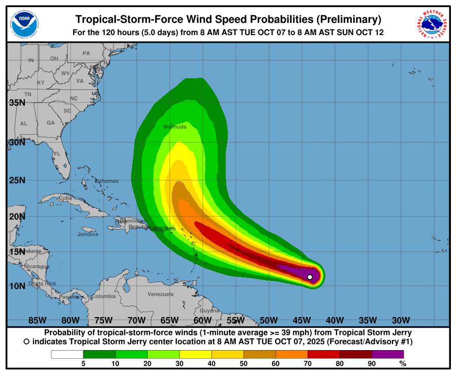 Jerry se forma como la décima tormenta tropical del Atlántico: ¿Se convertirá en huracán?