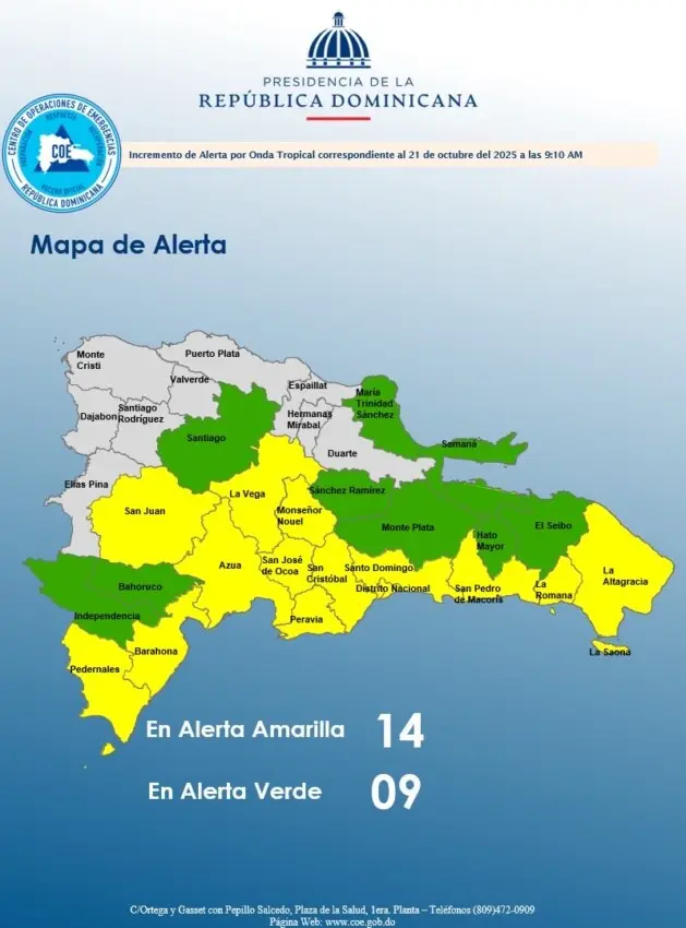 COE eleva alertas por onda tropical: Detalles aquí