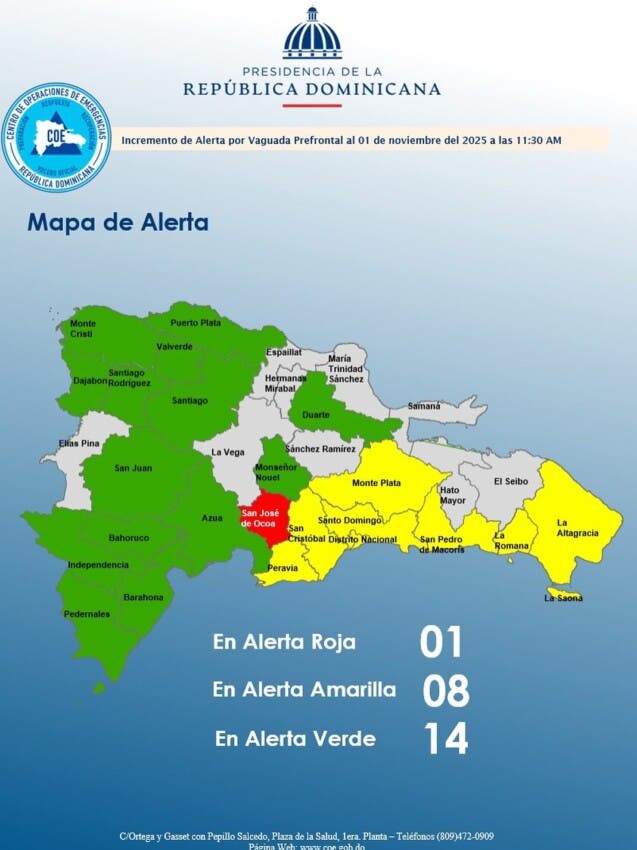 COE aumenta provincias en alerta amarilla por onda tropical