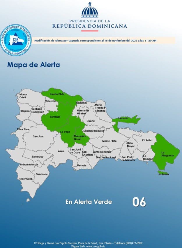 COE aumenta a seis las provincias en alerta por posibles inundaciones