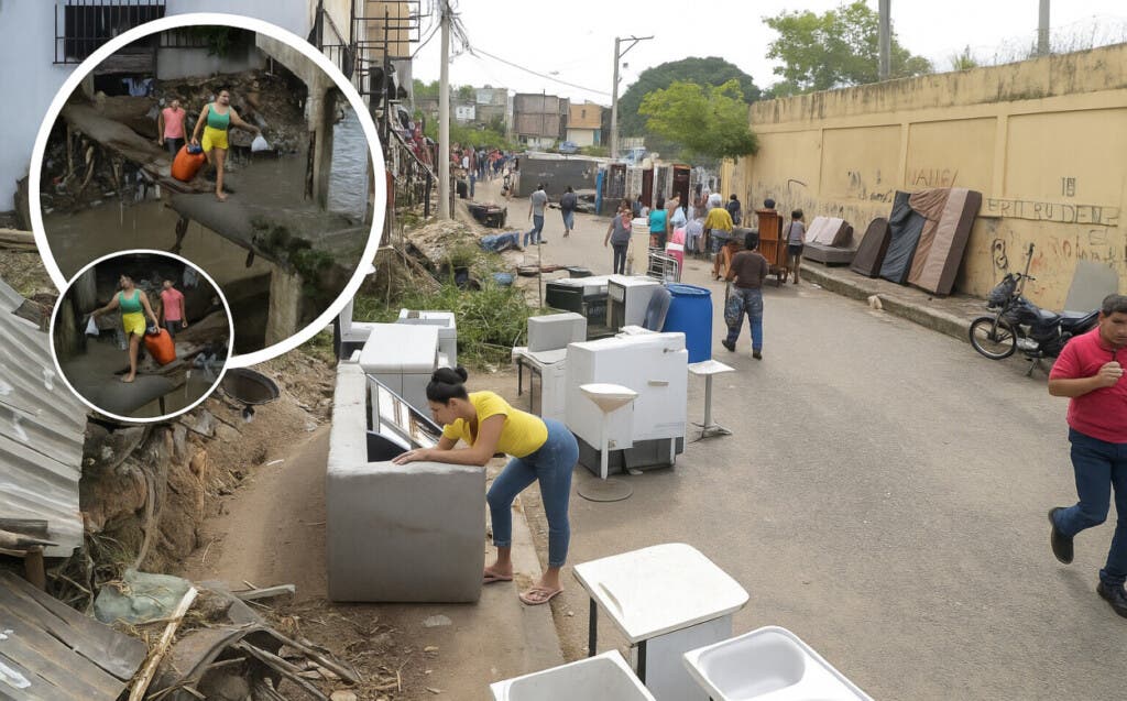 Un día después de las lluvias del 4 de noviembre las residentes en sectores afectados por las inundaciones sacaron sus ajuares para ponerlos a secar al sol.