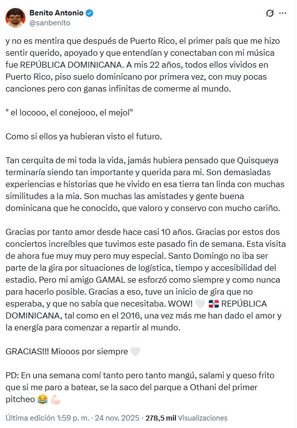 Las emotivas palabras de Bad Bunny tras su paso por República Dominicana