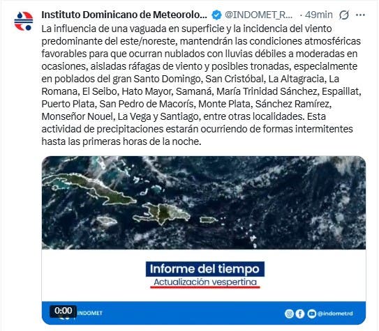 INDOMET: Lluvias podrían mantenerse hasta primeras horas de la noche