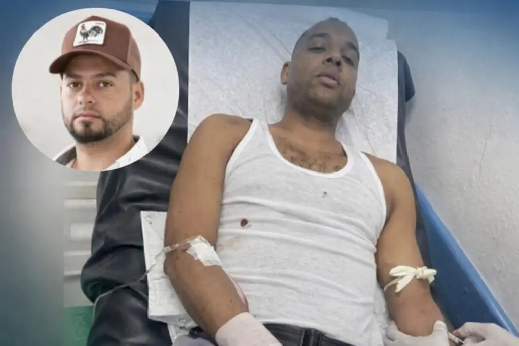 El sargento de la Policía, Leopoldo Antonio Vélez Bruno, recibe atenciones en un centro de salud tras resultar herido en presunto intercambio de disparo con Carlos Miguel Hurtado (El Mella), quien falleció en el incidente./Foto Fuente Externa