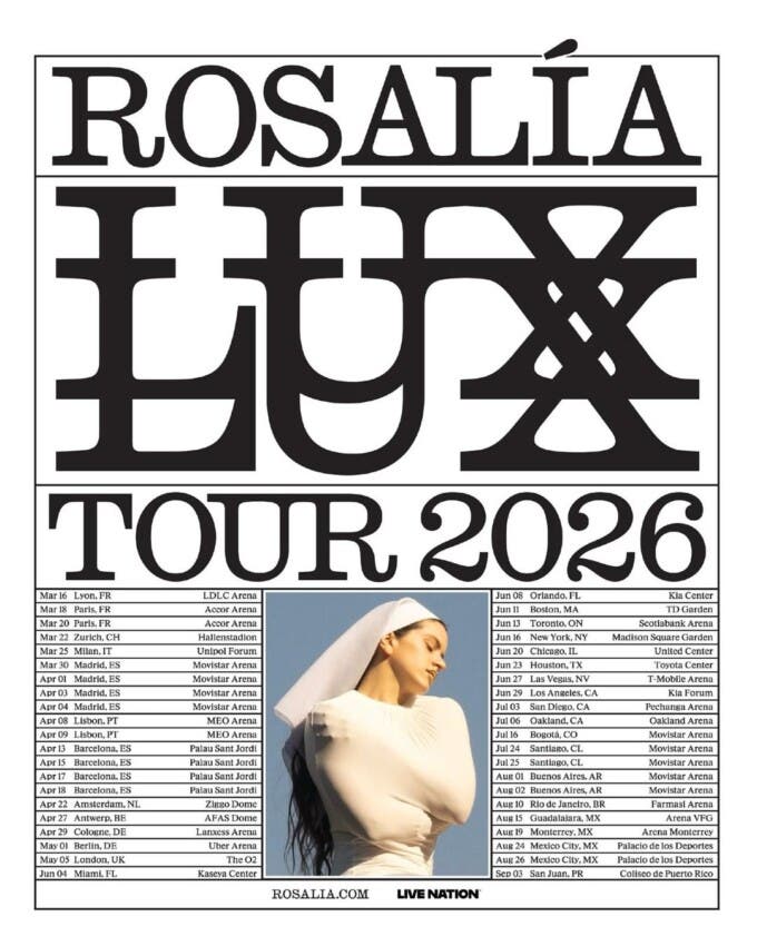 Rosalía regresa a América con su gira 'Lux Tour 2026': fechas y ciudades reveladas