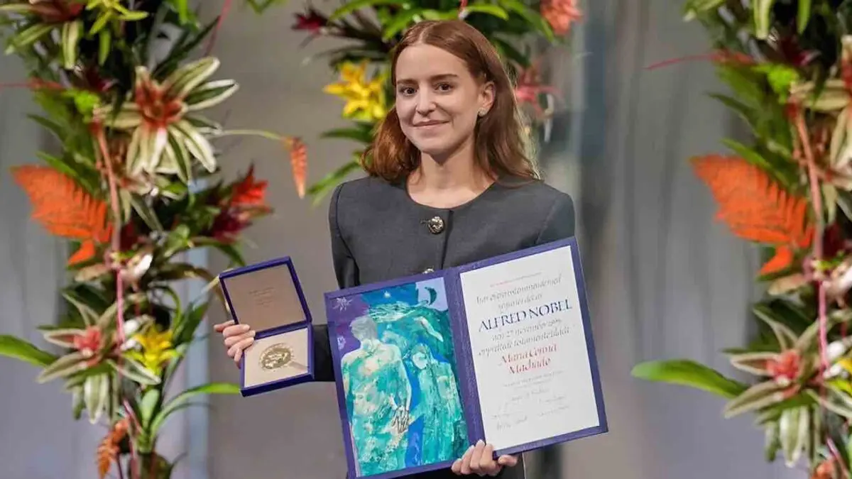 La hija de María Corina Machado recibe el Nobel en su lugar