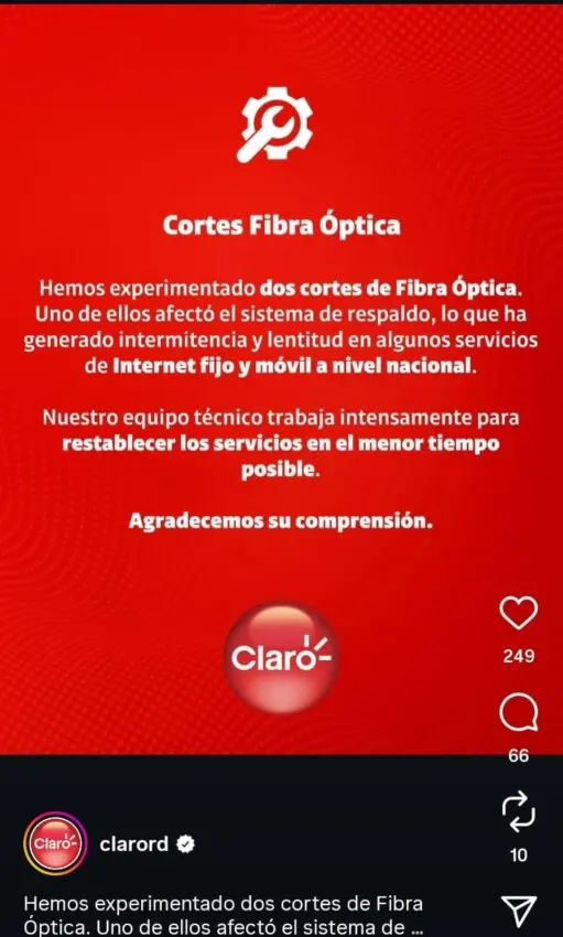 Fallas en Claro: intermitencia y lentitud en servicios tras doble avería en fibra óptica